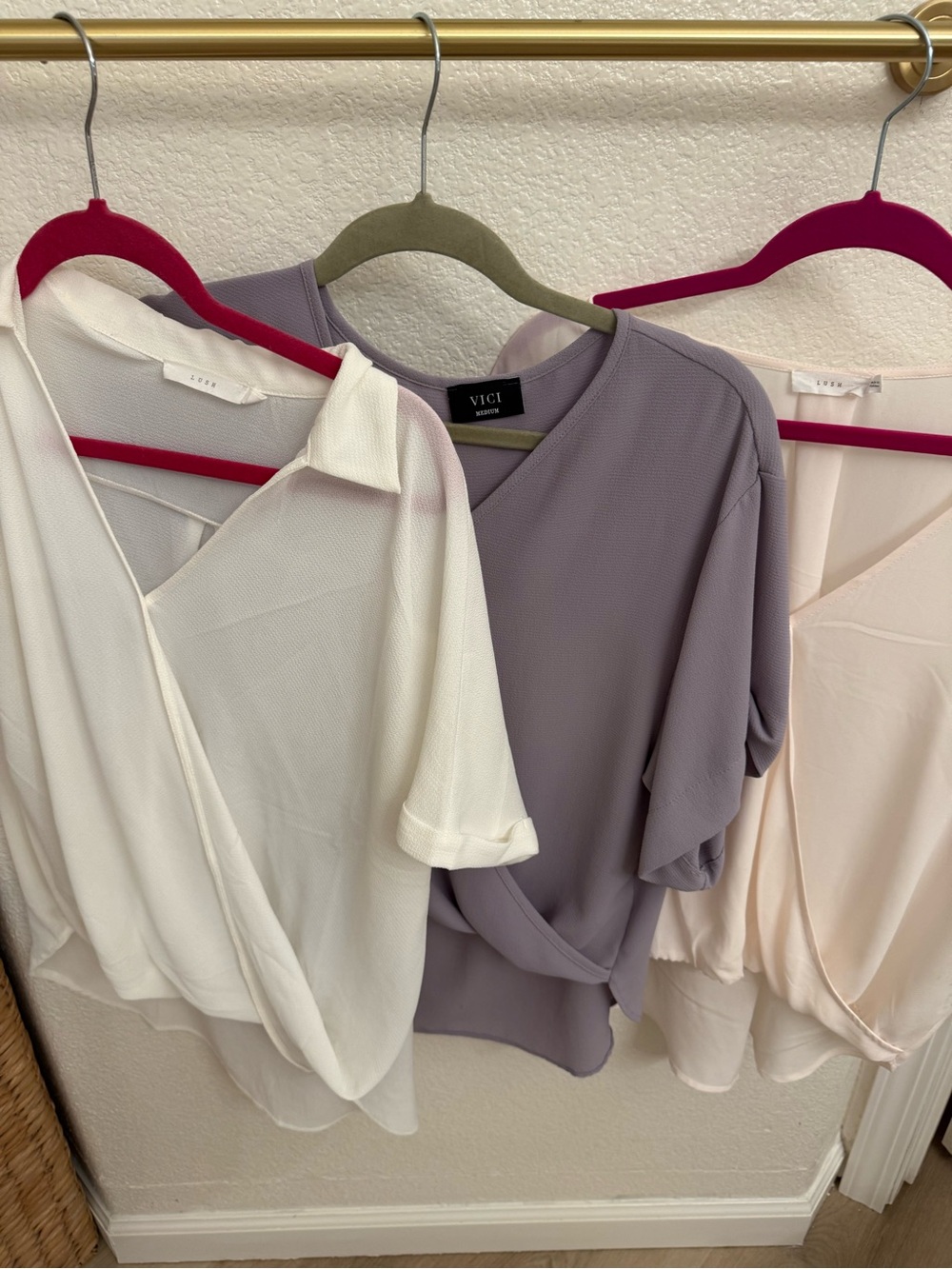 VICI Lavender Twist-Front Short Sleeve Blouse